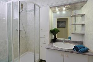 a bathroom with a sink and a shower at Lumière et Espace, Lyon et Pilat à votre Portée in Rive-de-Gier
