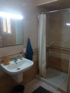 uma casa de banho com um lavatório e um chuveiro em Lovely Paradise em Sfax