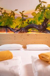 a close up of a bed with two pillows at Maso Agritur Santa Lucia in Dro