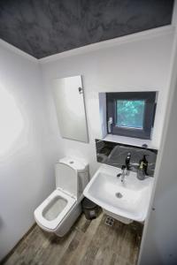 un piccolo bagno con lavandino e servizi igienici di Casa Kevin a Năvodari