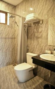 ein Bad mit einem WC und einem Waschbecken in der Unterkunft Tuyet Suong Hotel&LoveHouse in Đà Nẵng
