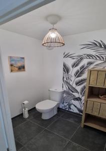 a bathroom with a toilet and a plant wall at Magnifique appart à Sanguinet à 400 m du lac in Sanguinet