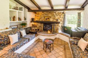 salon z kanapami i kamiennym kominkiem w obiekcie Pool Villa Jazmin w mieście Estepona