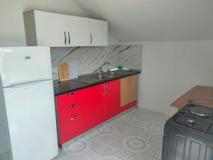Kuchyň nebo kuchyňský kout v ubytování Apartament Timi