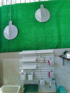 a green wall with two lights and a sink at HOST HOMES-SANDY LANE in Tacloban