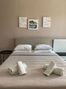 a bed with two towels on top of it at Discovery Villas in Limenaria