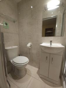a bathroom with a toilet and a sink at The Abbey House Hotel in Reading