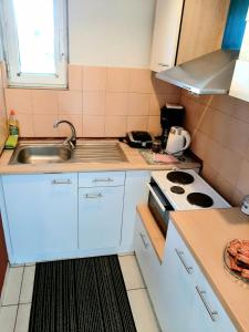a small kitchen with a sink and a stove at Crystal Cherry Apartment in Preveza