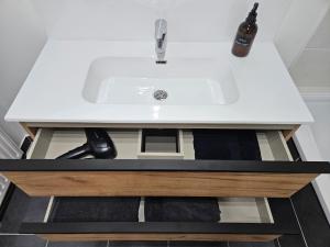 圖盧茲的住宿－Superbe Apt 2 ch, terrasse, WIFI, parking gratuit，带台面的浴室内的盥洗盆