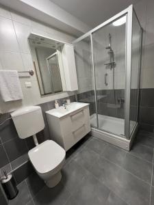 a bathroom with a toilet sink and a shower at New apartment near Split with garage in Solin +12 photos
