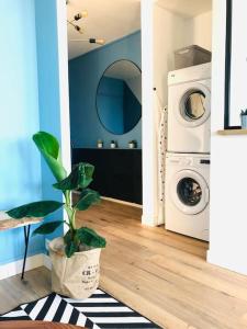 lavadero con lavadora y planta en The FRIENDLY, T5 proche Paris, en Villeneuve-la-Garenne