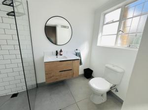 y baño con aseo y espejo. en Rondebosch Cottage, en Ciudad del Cabo