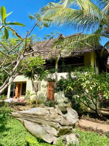 a house with a palm tree in front of it at Embe Lodge in Kizimkazi