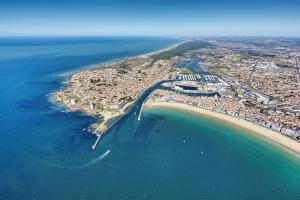 una vista aerea su una spiaggia e sull'oceano di CANTETEAU - Agreable maison chaleureuse et conviviale a Les Sables-dʼOlonne