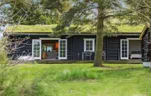 una pequeña casa negra con techo de hierba en Amazing Home In Melby With Kitchen, en Melby
