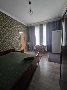 1 dormitorio con 1 cama y sala de estar en Magdan house en Tsqaltubo