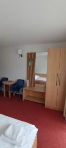 a hotel room with a bed and a desk at Ski Hotel in Piwniczna-Zdrój