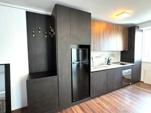 eine Küche mit einem Kühlschrank aus Edelstahl in der Unterkunft Firenze Apartment in Timişoara