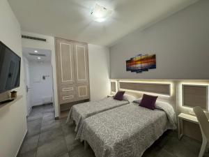 a bedroom with a bed and a flat screen tv at B&B Holiday Tropea in Tropea