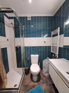 un bagno con wc, doccia e lavandino di Casa Cor de Rosa a Lisbona
