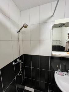 a bathroom with a shower and a sink at Nature Guesthouse Vuthaj in Vusanje