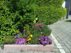 a garden with flowers in a stone flower bed at Appartamenti Borghetto San Donato 105 in Bologna