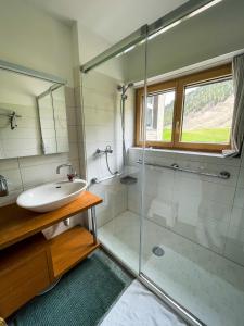 y baño con lavabo y ducha. en *TOP* moderne Wohnung im Herzen von Andermatt en Andermatt