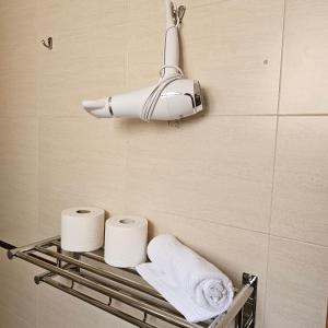 a bathroom with a toilet paper dispenser on the wall at Romántico apartamento céntrico in Málaga