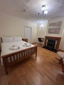 a bedroom with a large bed and a fireplace at Blissful 1-bedroom entire place in Cambridge