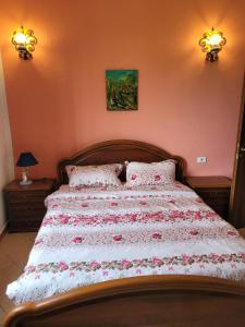 1 dormitorio con 1 cama grande y paredes de color rosa en La Vecchia Riseria 1, en Novara