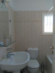 ein Badezimmer mit einem weißen WC und einem Waschbecken in der Unterkunft Panoramic View apartment in Poros