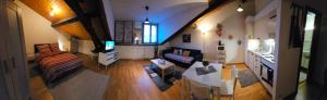 een woonkamer met een bank en een tv. bij Sady2024 in Genève
