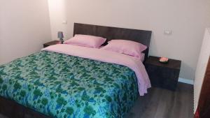 ein Schlafzimmer mit einem großen Bett mit rosa Kissen in der Unterkunft CASA MARIA1 in Cigole