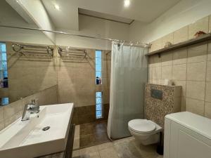 ブダペストにあるSilverlight Luxus Downtownのバスルーム(白い洗面台、トイレ付)