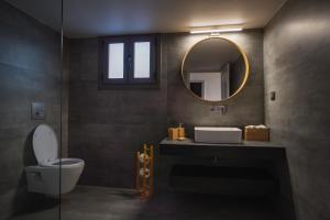 bagno con servizi igienici, lavandino e specchio di Apollonas & Sibylla Villa a Calimno (Kalymnos)