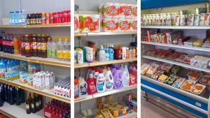 four different views of a supermarket shelf with drinks at Villaggio Seleno in Crotone