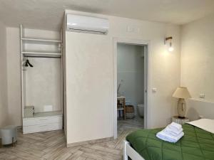 a room with a bed and a bathroom with a shower at B&B Kamalei in Tropea