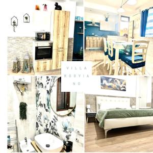 a collage of photos of a kitchen and a living room at Villa Rosyiano in Misterbianco