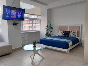 ein Schlafzimmer mit einem Bett und einem TV an der Wand in der Unterkunft Punto Alameda Reforma - Carso in Mexiko-Stadt