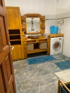 a laundry room with a sink and a washing machine at Entre Montagne et Mer in Vieux-Habitants