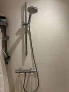 una ducha en la esquina de un baño en Centralt Lejlighed i Aalborg C - Budolfi, en Aalborg