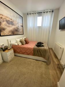 1 dormitorio con cama y ventana en Apartamento Donosti Aldea, en Lasarte