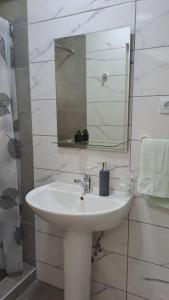 a white bathroom with a sink and a mirror at Villa Vera in Peštani