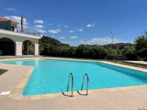 uma piscina com duas pegas de metal numa casa em Antinea Olympian Villa em Archea Pissa