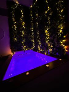 einen kleinen Pool mit violetter Beleuchtung in einem dunklen Zimmer in der Unterkunft Sweet Dreams Rooms in Brindisi
