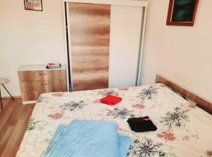 sypialnia z łóżkiem z dwoma torbami w obiekcie Bus Station Hostel w mieście Peć