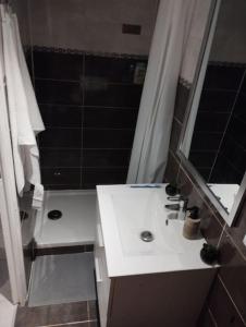 a bathroom with a white sink and a mirror at Studio centre ville Foix in Foix
