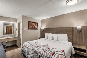 a hotel room with a large bed and a window at Red Roof Inn Enfield in Enfield