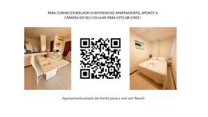 un collage de dos fotos de una habitación con cama en Apartamento amplo de frente para o mar em Resort, en Entre Rios