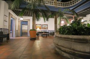a lobby with a large planter with plants in it at Hotel Casino Morelia in Morelia